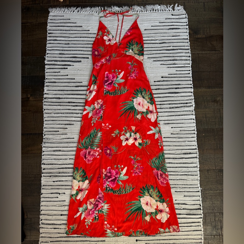 Sugar + Lips Red Tropical Print Dress